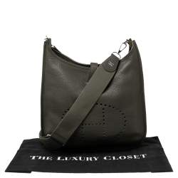 Pre Owned Hermes Vert Olive Togo Leather Palladium Plated Evelyne III GM Bag