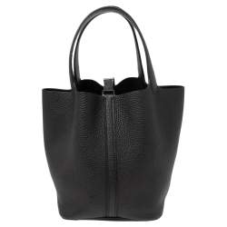 Pre Owned Hermes Black Taurillon Clemence Leather Picotin Lock Tressage MM Bag