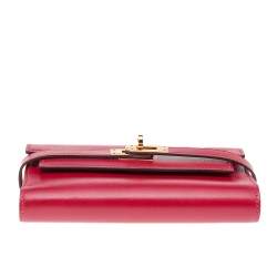 Hermes Rouge Vif Tadelakt Leather Kelly Depliant Medium Wallet