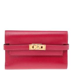 Hermes Rouge Vif Tadelakt Leather Kelly Depliant Medium Wallet