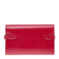 Hermes Rouge Vif Tadelakt Leather Kelly Depliant Medium Wallet