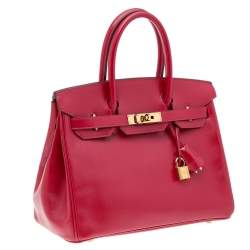 Hermes Rouge Vif Tadelakt Leather Gold Finished Birkin 30 Bag
