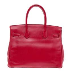Hermes Rouge Vif Tadelakt Leather Gold Finished Birkin 30 Bag