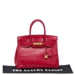 Hermes Rouge Vif Tadelakt Leather Gold Finished Birkin 30 Bag
