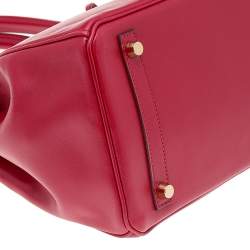 Hermes Rouge Vif Tadelakt Leather Gold Finished Birkin 30 Bag