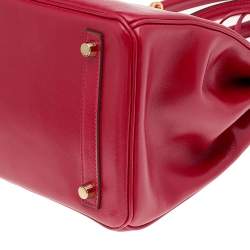 Hermes Rouge Vif Tadelakt Leather Gold Finished Birkin 30 Bag