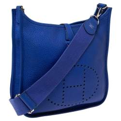 Pre Owned Hermes Blue Electric Togo Leather Evelyne III PM Bag
