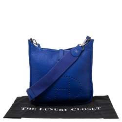 Pre Owned Hermes Blue Electric Togo Leather Evelyne III PM Bag