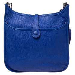 Pre Owned Hermes Blue Electric Togo Leather Evelyne III PM Bag