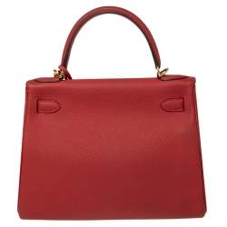 Pre Owned Hermes Rouge Piment Togo Leather Gold Plated Kelly Retourne 28 Bag