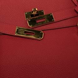 Pre Owned Hermes Rouge Piment Togo Leather Gold Plated Kelly Retourne 28 Bag