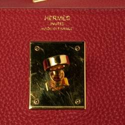 Pre Owned Hermes Rouge Piment Togo Leather Gold Plated Kelly Retourne 28 Bag
