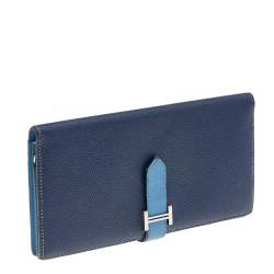 Pre Owned Hermés Blue Saphir Epsom Leather Bearn Gusset Wallet