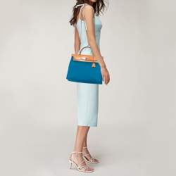 Pre Owned Hermes Bleu Izmir/Natural Canvas And Leather Herbag Zip 31 Bag