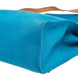 Pre Owned Hermes Bleu Izmir/Natural Canvas And Leather Herbag Zip 31 Bag