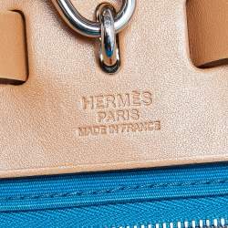 Pre Owned Hermes Bleu Izmir/Natural Canvas And Leather Herbag Zip 31 Bag