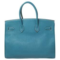 Hermes Bleu Jean Fjord Leather Birkin 35 Bag
