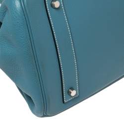 Pre Owned Hermes Bleu Jean Togo Leather Palladium Plated JPG Birkin 42