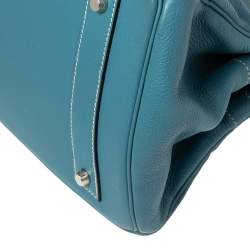 Pre Owned Hermes Bleu Jean Togo Leather Palladium Plated JPG Birkin 42