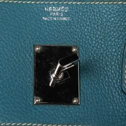 Pre Owned Hermes Bleu Jean Togo Leather Palladium Plated JPG Birkin 42