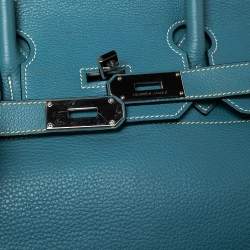 Pre Owned Hermes Bleu Jean Togo Leather Palladium Plated JPG Birkin 42