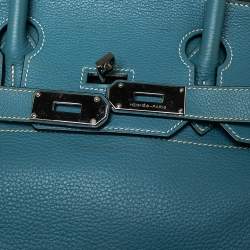 Pre Owned Hermes Bleu Jean Togo Leather Palladium Plated JPG Birkin 42