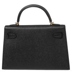 Hermes Noir Epsom Leather Gold Hardware Mini II Kelly Bag