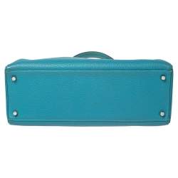 Hermes Bleu Jean Togo Leather Palladium Finish Kelly Retourne 35 Bag