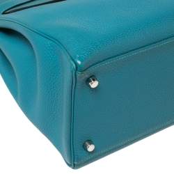 Hermes Bleu Jean Togo Leather Palladium Finish Kelly Retourne 35 Bag