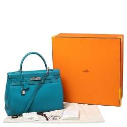 Hermes Bleu Jean Togo Leather Palladium Finish Kelly Retourne 35 Bag