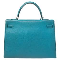 Hermes Bleu Jean Togo Leather Palladium Finish Kelly Retourne 35 Bag