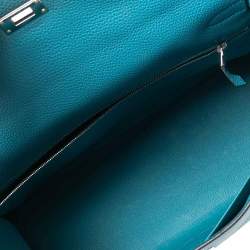 Hermes Bleu Jean Togo Leather Palladium Finish Kelly Retourne 35 Bag