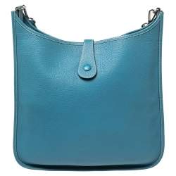 Pre Owned Hermes Bleu Jean Togo Leather Evelyne I GM Bag