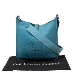 Pre Owned Hermes Bleu Jean Togo Leather Evelyne I GM Bag