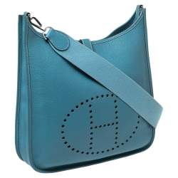 Pre Owned Hermes Bleu Jean Togo Leather Evelyne I GM Bag