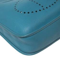Pre Owned Hermes Bleu Jean Togo Leather Evelyne I GM Bag