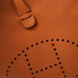 Pre Owned Hermes Orange Taurillon Clemence Leather Evelyne III PM Bag