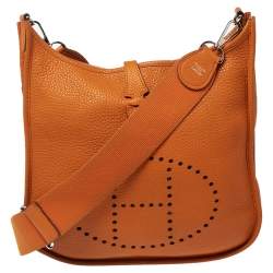 Pre Owned Hermes Orange Taurillon Clemence Leather Evelyne III PM Bag