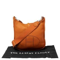 Pre Owned Hermes Orange Taurillon Clemence Leather Evelyne III PM Bag