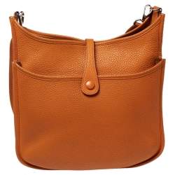 Pre Owned Hermes Orange Taurillon Clemence Leather Evelyne III PM Bag