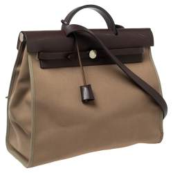 Pre Owned Hermés Ebene/Taupe Canvas and Leather Herbag Zip 39 Bag