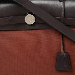 Pre Owned Hermes Rouge H/Ebene Canvas and Leather Herbag Zip 31 Bag