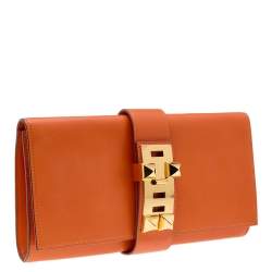Pre Owned Hermes Orange Box Leather Medor 29 Clutch