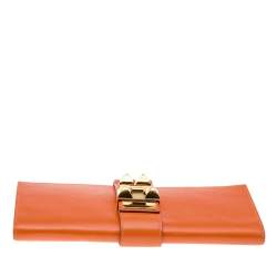 Pre Owned Hermes Orange Box Leather Medor 29 Clutch