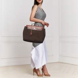 Pre Owned Hermes Cacao Canvas and Leather Herbag 2-in-1 MM Bag