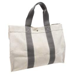 Pre Owned Hermes Off White/Grey Canvas Fourre Tout Tote