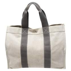 Pre Owned Hermes Off White/Grey Canvas Fourre Tout Tote