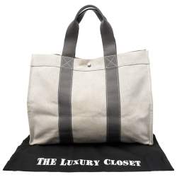 Pre Owned Hermes Off White/Grey Canvas Fourre Tout Tote
