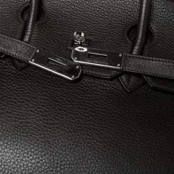 Hermes Chocolate Clemence Leather Palladium Plated Birkin 35 Bag