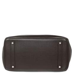 Hermes Chocolate Clemence Leather Palladium Plated Birkin 35 Bag